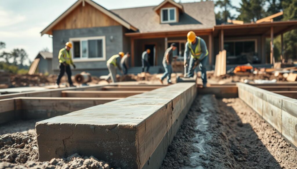 fundamenty betonowe domu podczas procesu zalewania